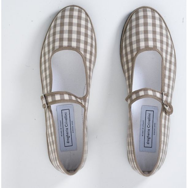 【DROGHERIA CRIVELLINI】 Mary Jane Cotton Gingham Khaki Papusse Soft Drogheria Crivellini Mary Janes Gingham now in
