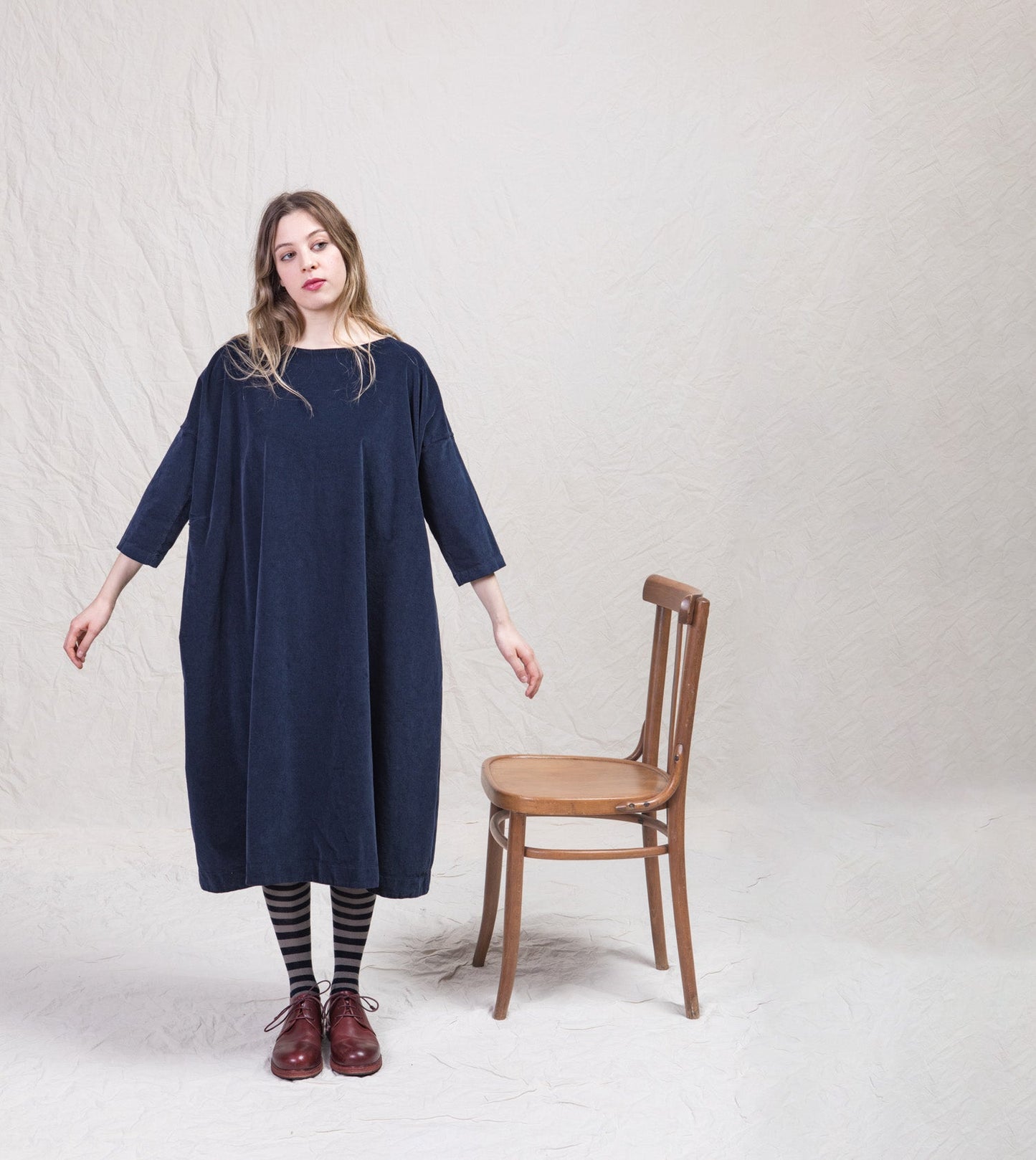 Boatneck Tunic Velvet Cotton Dress AW2024 Album di Famiglia - Marquise de Laborde Paris