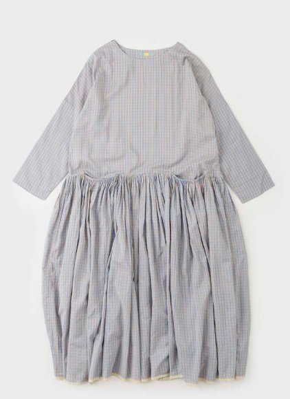 Front Pocket Silk Khadi sable check Dress AW2024 Aodress Made in Japan - Marquise de Laborde Paris